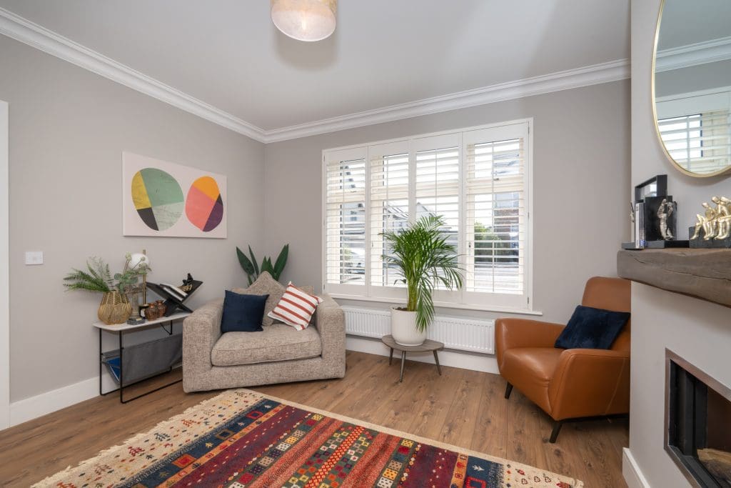 Living room at 19 The Lawn Janeville Carrigaline bright modern interior